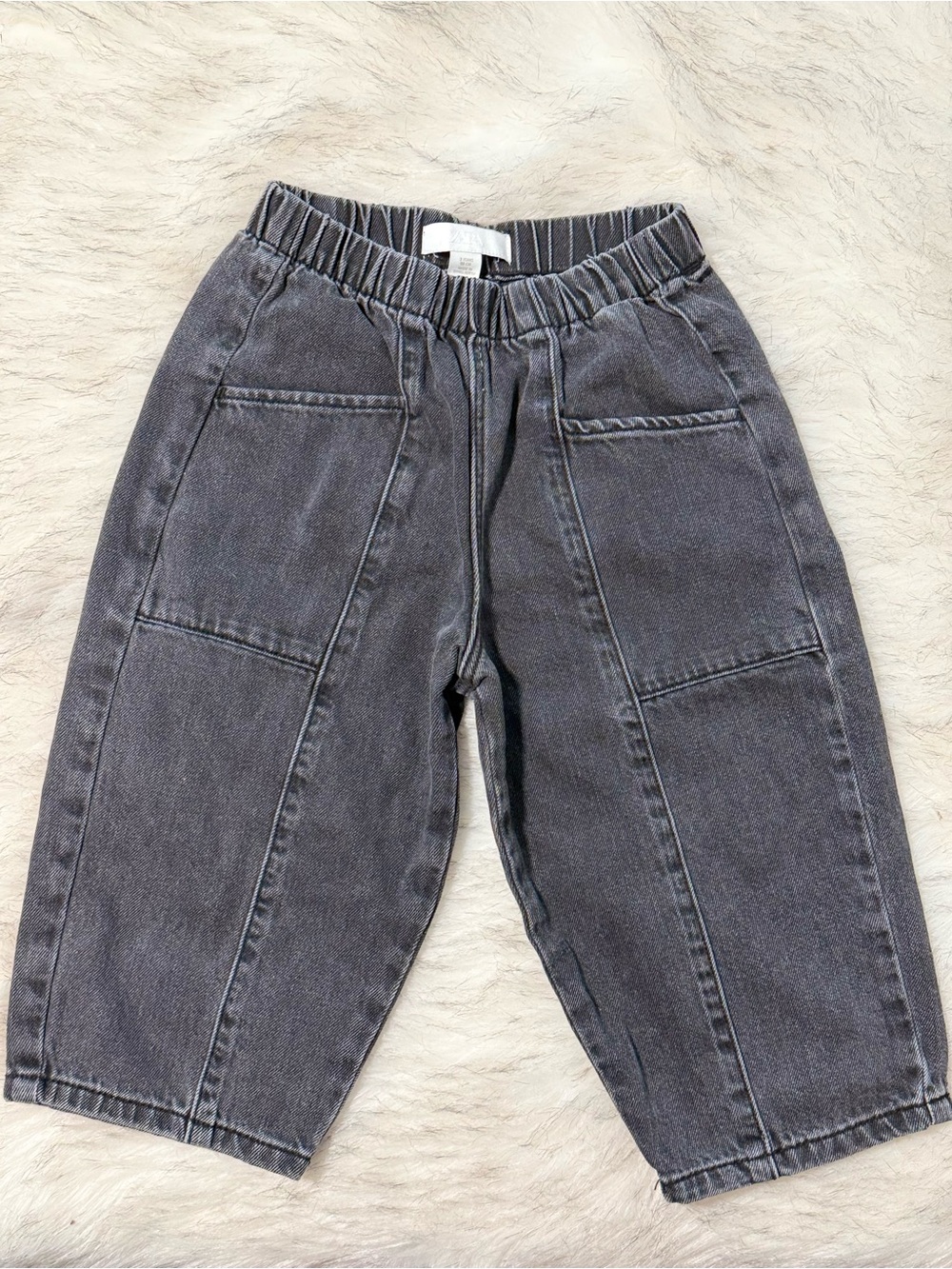 Zara Kids Charcoal Elastic-Waist Denim Baggy Pants
